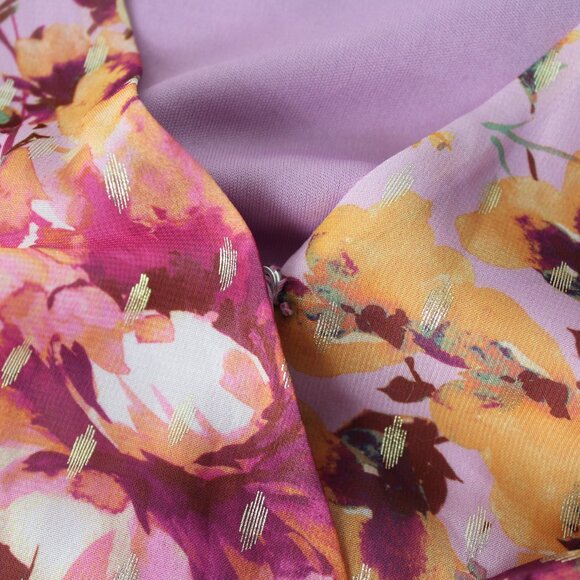 MSK Petite PM Smocked Sheer Lined Floral Balloon Sleeve Surplice top blouse New - Picture 7 of 12